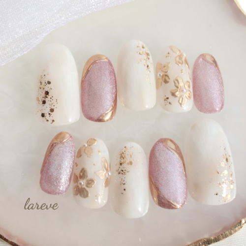 お色が選べる/ゴールドフラワー／／マグネットネイル／ブライダル／前