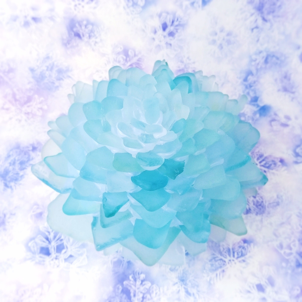 【海灯花】シーグラスのお花のランプシェード クリアブルー×クリアグリーン 淡雪（あわゆき）ギフトラッピング対応