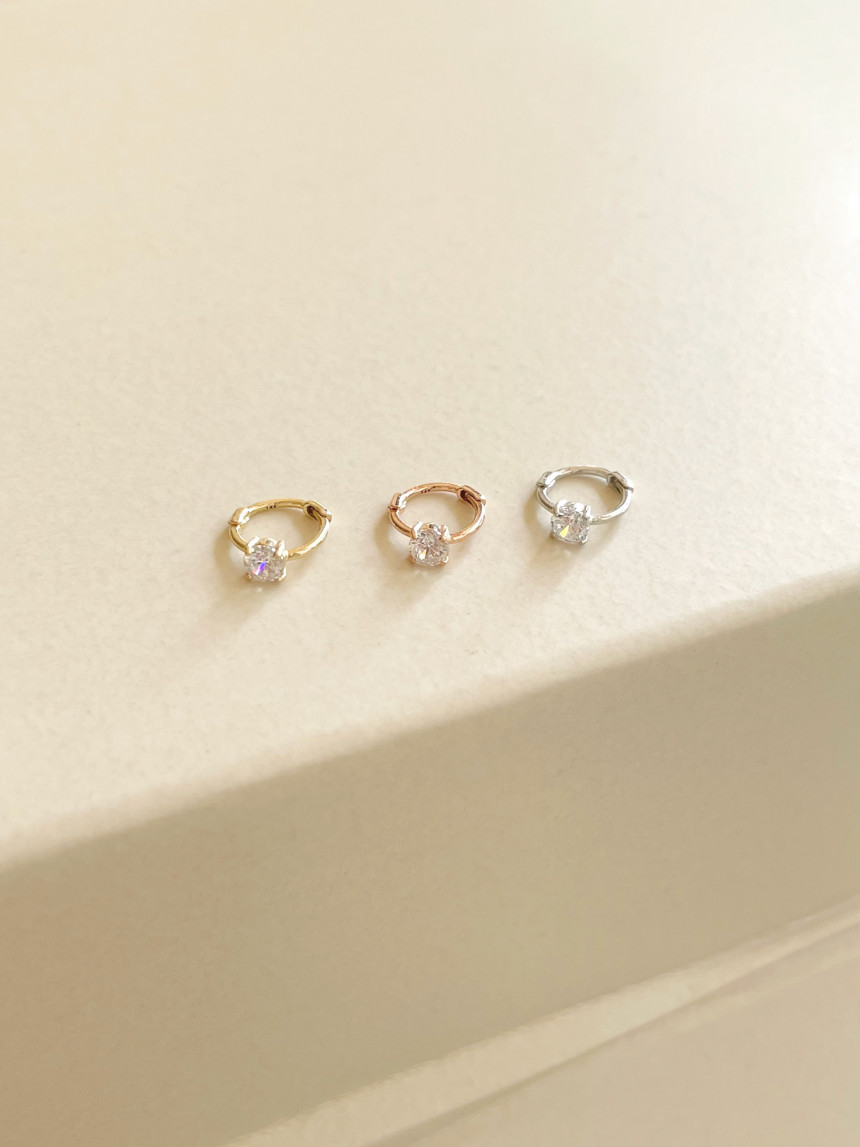14K金 ゴールド 耳 鼻 軟骨 3mm Czヘリックス トラガス メンズ レディース フープ ピアス リング イヤリン