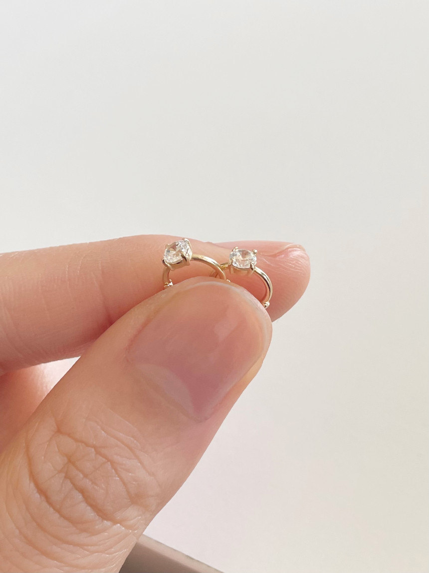14K金 ゴールド 耳 鼻 軟骨 3mm Czヘリックス トラガス メンズ レディース フープ ピアス リング イヤリン