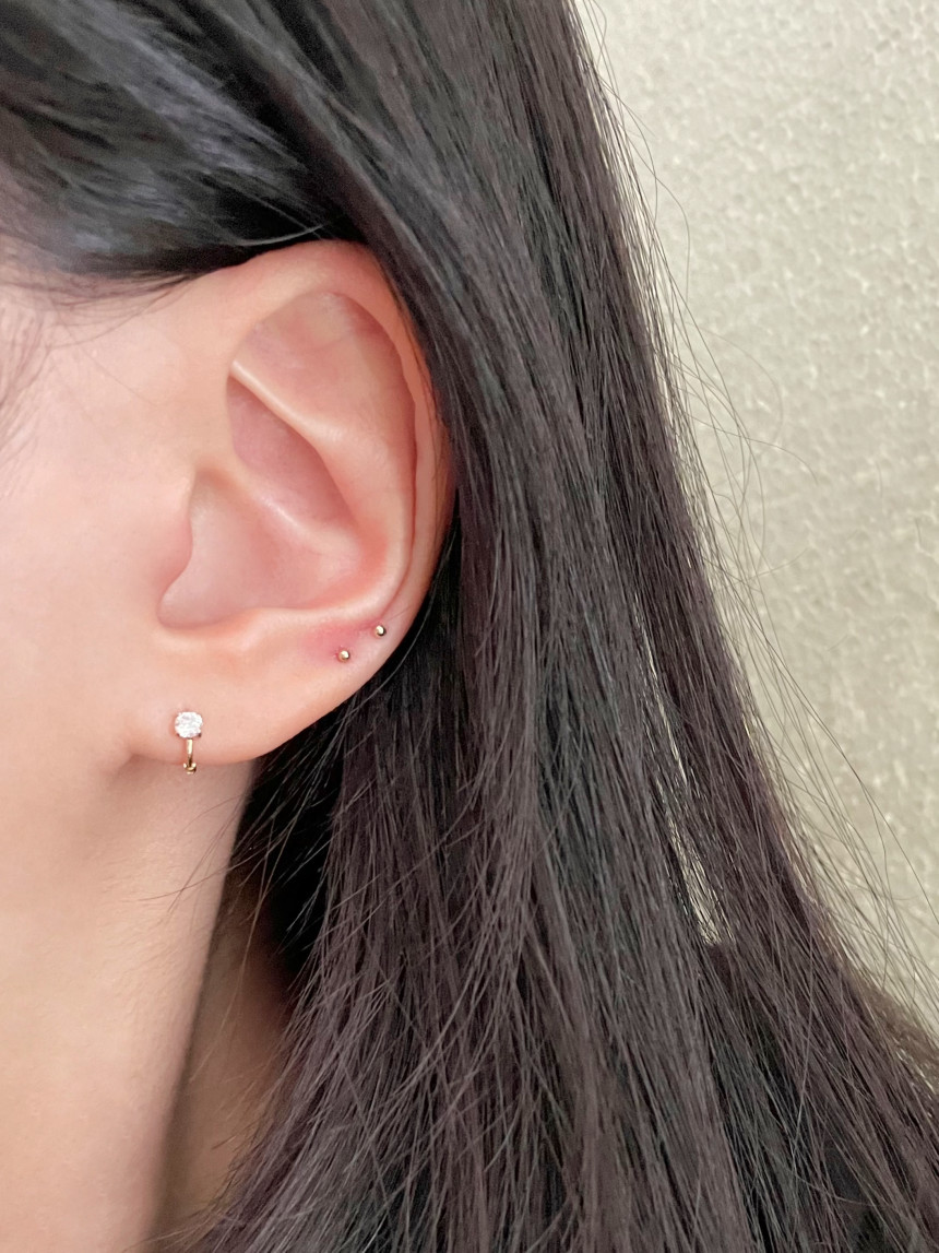 14K金 ゴールド 耳 鼻 軟骨 3mm Czヘリックス トラガス メンズ レディース フープ ピアス リング イヤリン