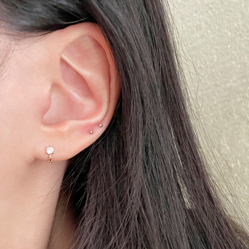 新品　K18凹フープピアス(リングピアス)　サイズ3mm×13mm　片耳分 14K金 ゴールド 耳 鼻 軟骨 3mm Czヘリックス トラガス メンズ