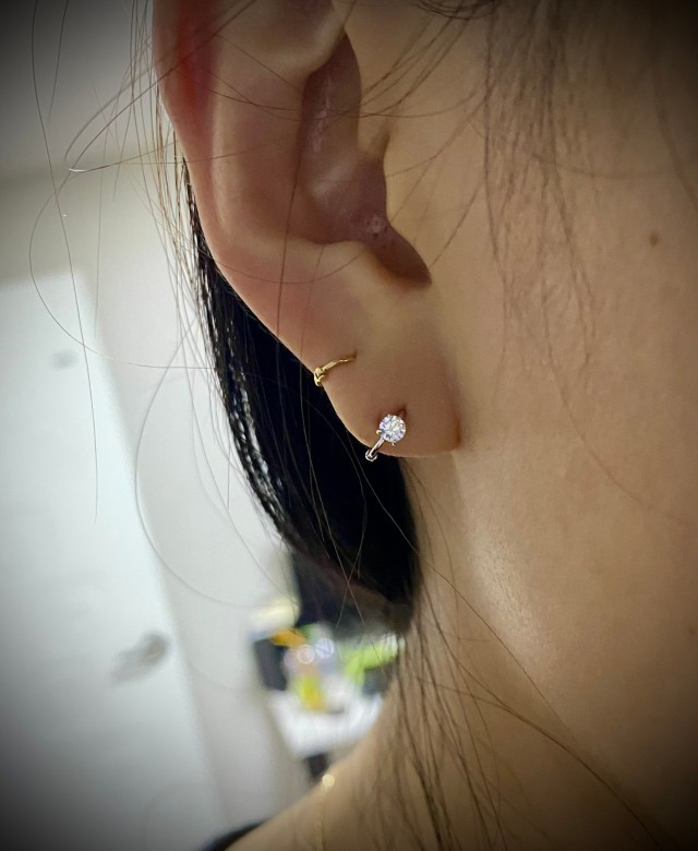 14K金 ゴールド 耳 鼻 軟骨 3mm Czヘリックス トラガス メンズ レディース フープ ピアス リング イヤリン