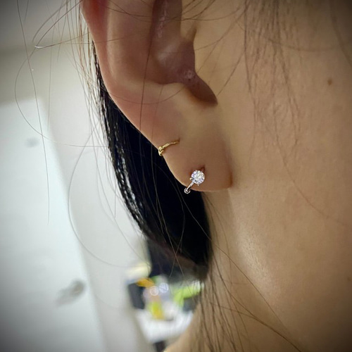 14K金 ゴールド 耳 鼻 軟骨 3mm Czヘリックス トラガス メンズ