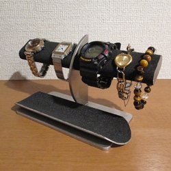 腕時計スタンド　ブラック楕円パイプ腕時計スタンドロングハーフパイプトレイ　ak-design　171220 2枚目の画像