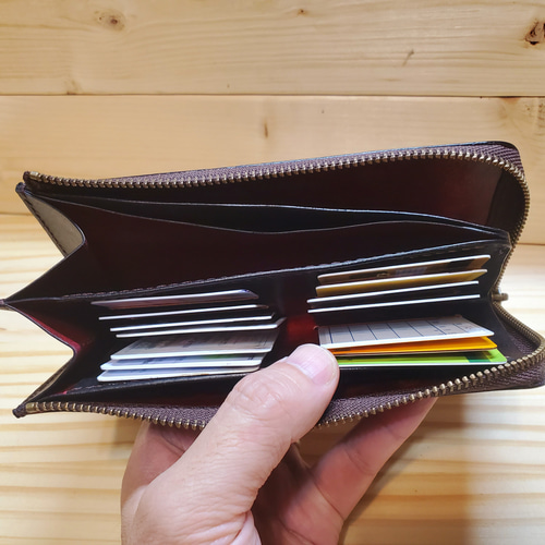 手染めブラウン　長財布 財布 手染め アクロモ ジップアラウンドウォレット 世界にひとつ