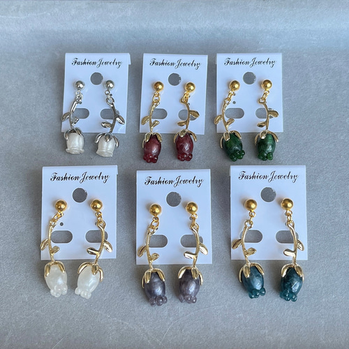 バラ 薔薇 くすみカラー 秋カラー 秋 ハンドメイド ピアス プレゼント 