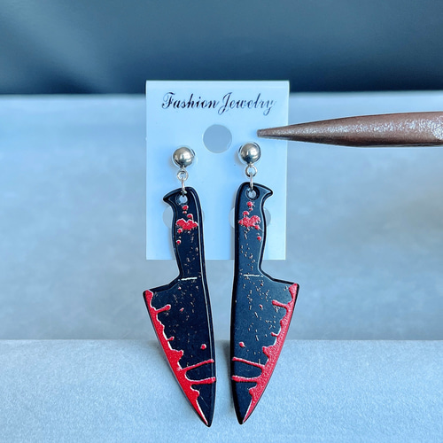 血 ハロウィン セット ハンドメイド ピアス ネックレス 2点セット 包丁 