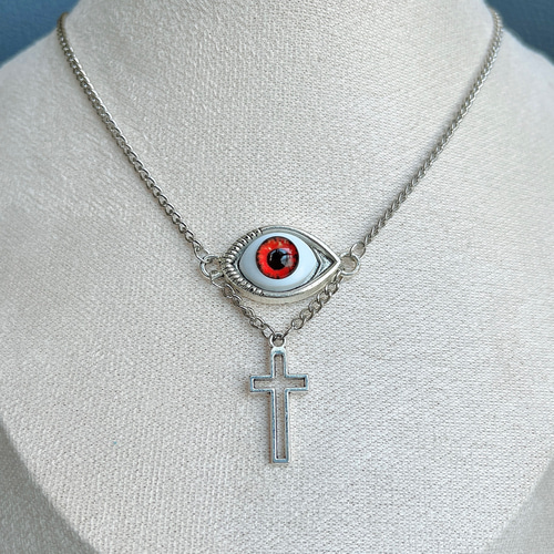 hide 目玉　ネックレス 魔眼 クロス レッド ハンドメイド ネックレス ハロウィン コスプレ