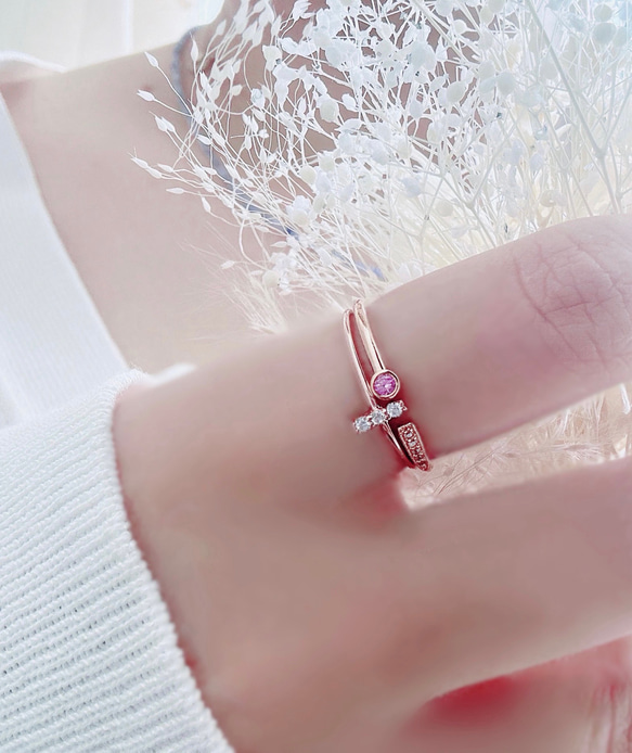 [2点セット割引❣︎]スティックCZリング&ピンクパープルCZリングセットで割引中♪♪ 19枚目の画像