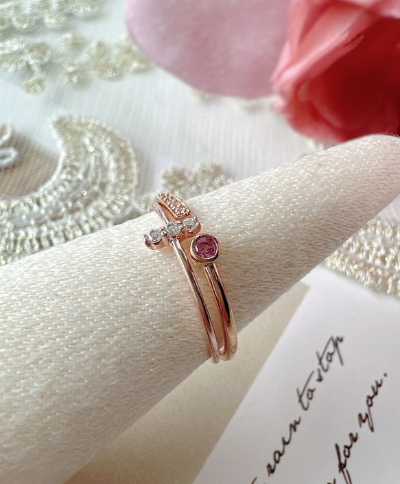 [2点セット割引❣︎]スティックCZリング&ピンクパープルCZリングセットで割引中♪♪ 1枚目の画像