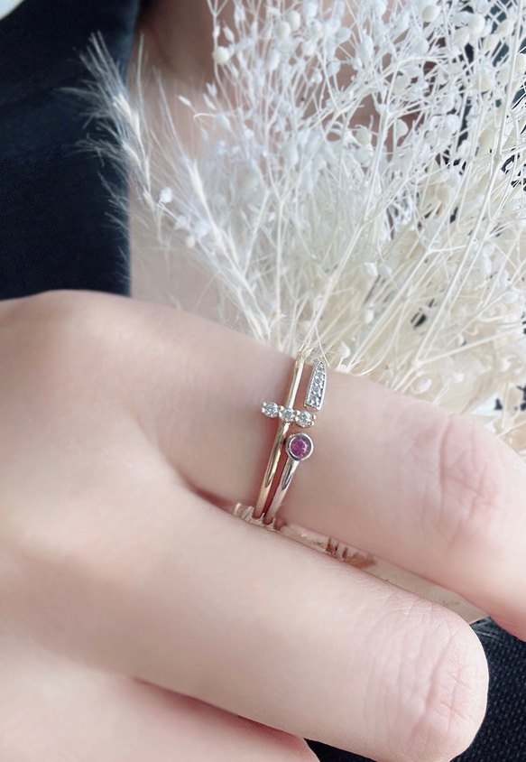 [2点セット割引❣︎]スティックCZリング&ピンクパープルCZリングセットで割引中♪♪ 12枚目の画像