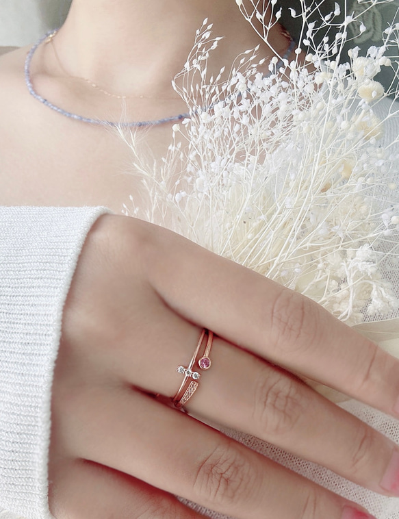 [2点セット割引❣︎]スティックCZリング&ピンクパープルCZリングセットで割引中♪♪ 7枚目の画像