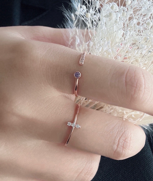 [2点セット割引❣︎]スティックCZリング&ピンクパープルCZリングセットで割引中♪♪ 6枚目の画像