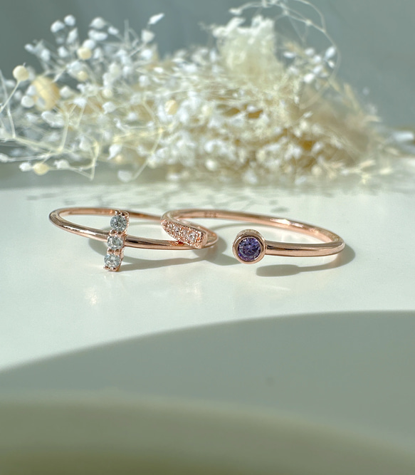 [2点セット割引❣︎]スティックCZリング&ピンクパープルCZリングセットで割引中♪♪ 14枚目の画像