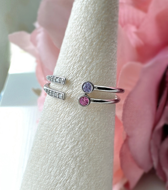 [2点セット割引❣︎]スティックCZリング&ピンクパープルCZリングセットで割引中♪♪ 8枚目の画像