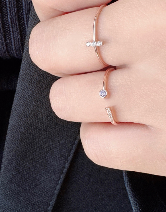 [2点セット割引❣︎]スティックCZリング&ピンクパープルCZリングセットで割引中♪♪ 16枚目の画像