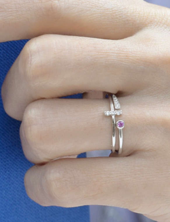 [2点セット割引❣︎]スティックCZリング&ピンクパープルCZリングセットで割引中♪♪ 20枚目の画像