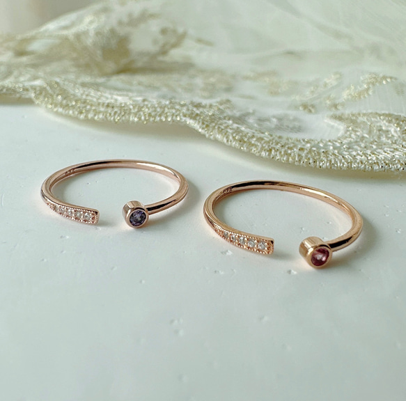 [2点セット割引❣︎]スティックCZリング&ピンクパープルCZリングセットで割引中♪♪ 18枚目の画像