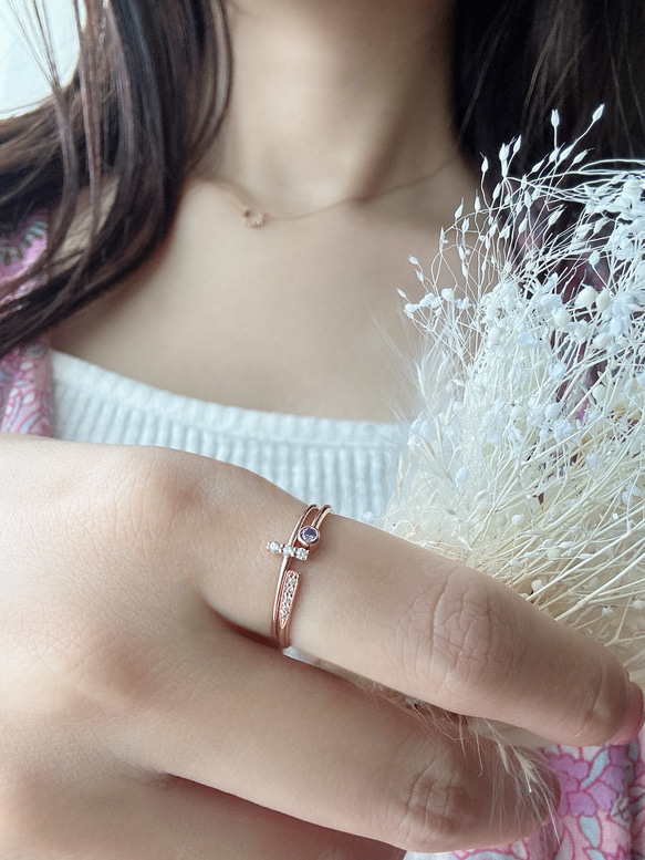 [2点セット割引❣︎]スティックCZリング&ピンクパープルCZリングセットで割引中♪♪ 9枚目の画像