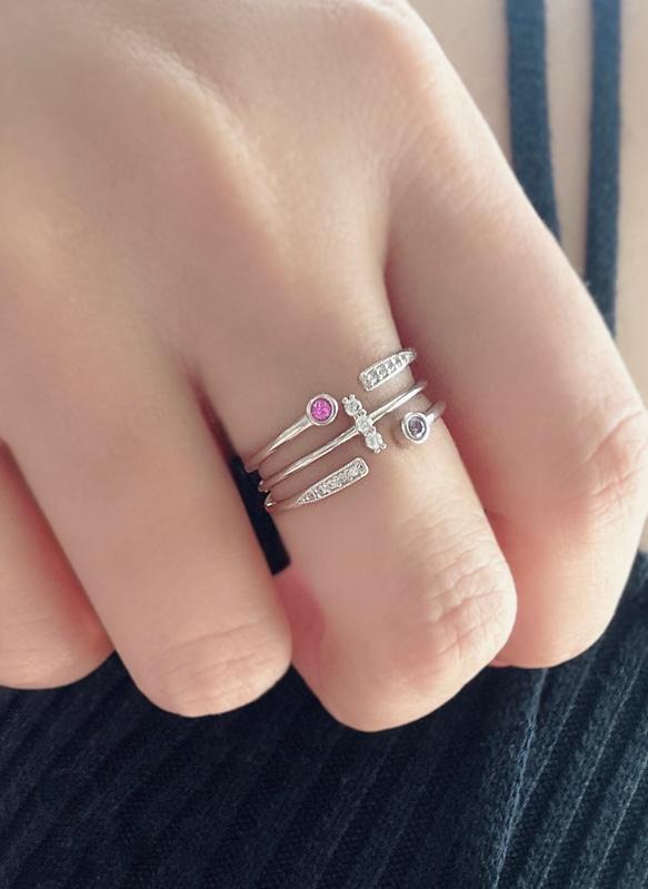[2点セット割引❣︎]スティックCZリング&ピンクパープルCZリングセットで割引中♪♪ 15枚目の画像
