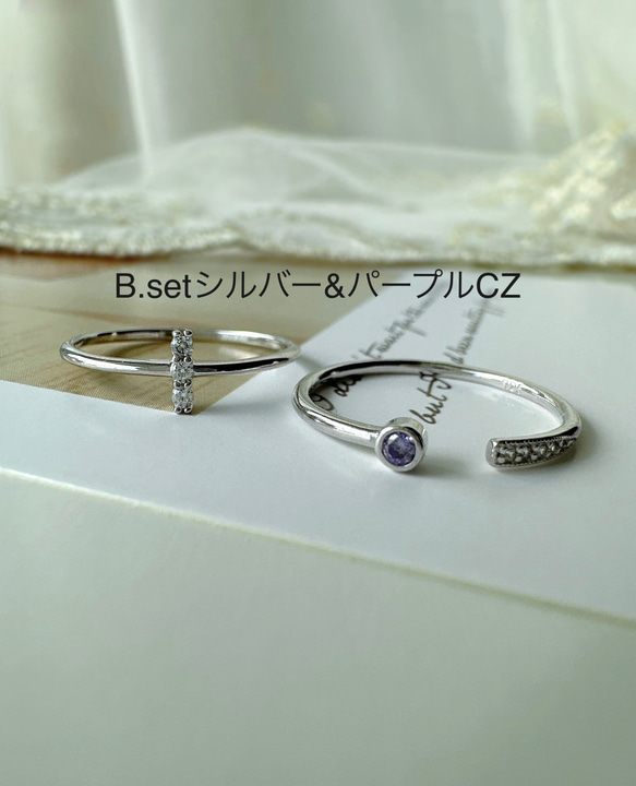 [2点セット割引❣︎]スティックCZリング&ピンクパープルCZリングセットで割引中♪♪ 3枚目の画像