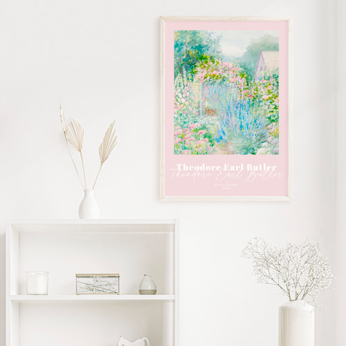 パステルピンク 花 ポスター Flower Garden アンティーク