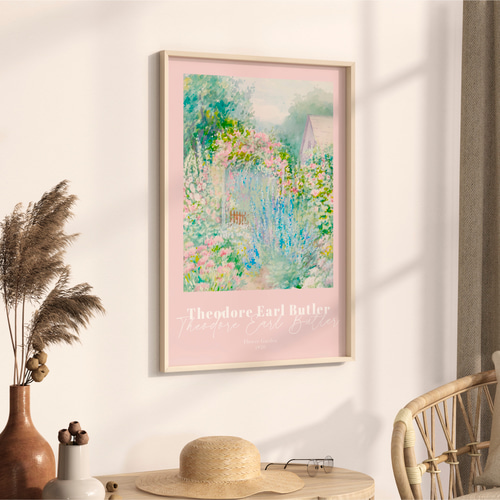 パステルピンク 花 ポスター Flower Garden アンティーク