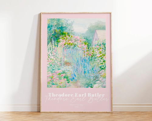 パステルピンク 花 ポスター Flower Garden アンティーク