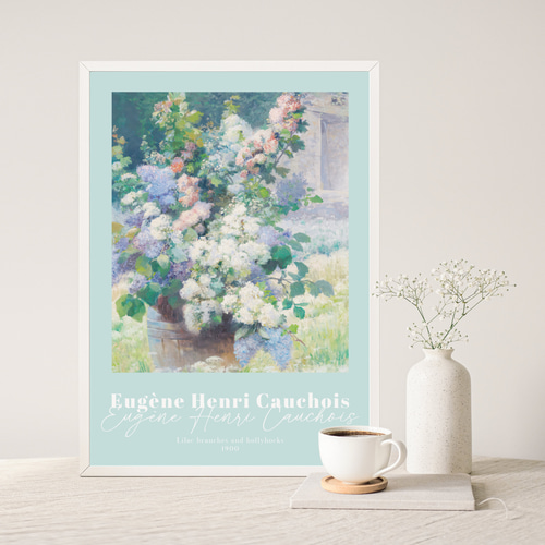 パステルミントブルー 花 アートポスター アンティークポスター