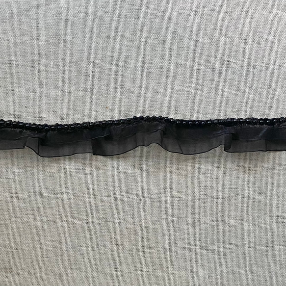 50cm単位 パール付き オーガンジーフリル レースブレード 黒 BK230901 ハンドメイド 手芸 素材 材料 3枚目の画像
