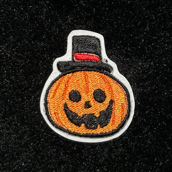 ★刺繍シール／ステッカー★　ハロウィン　ジャック・オ・ランタン　カボチャ　with ハット 1枚目の画像