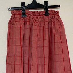 着物リメイク Ｖ 大島 ギャザースカート シルク   着物スカート 2枚目の画像