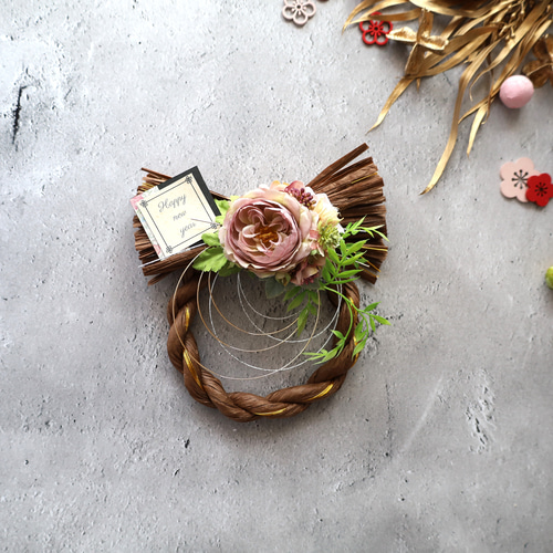 2023迎春アートフラワーアレンジアーティフィシャル造花玄関飾りしめ縄