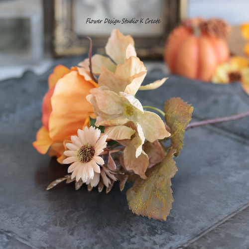 オレンジの薔薇と紫陽花とデージーのブーケ風フローレス フラメンコ