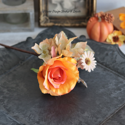 オレンジの薔薇と紫陽花とデージーのブーケ風フローレス フラメンコ