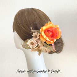 レジンヘアゴム バラ　シェル　お花たっぷり　オレンジ　テラコッタ レジンヘアゴム バラ シェル お花たっぷり オレンジ テラコッタ