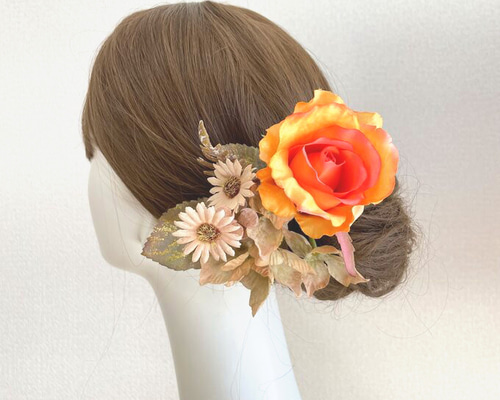 オレンジの薔薇と紫陽花とデージーのブーケ風フローレス フラメンコ