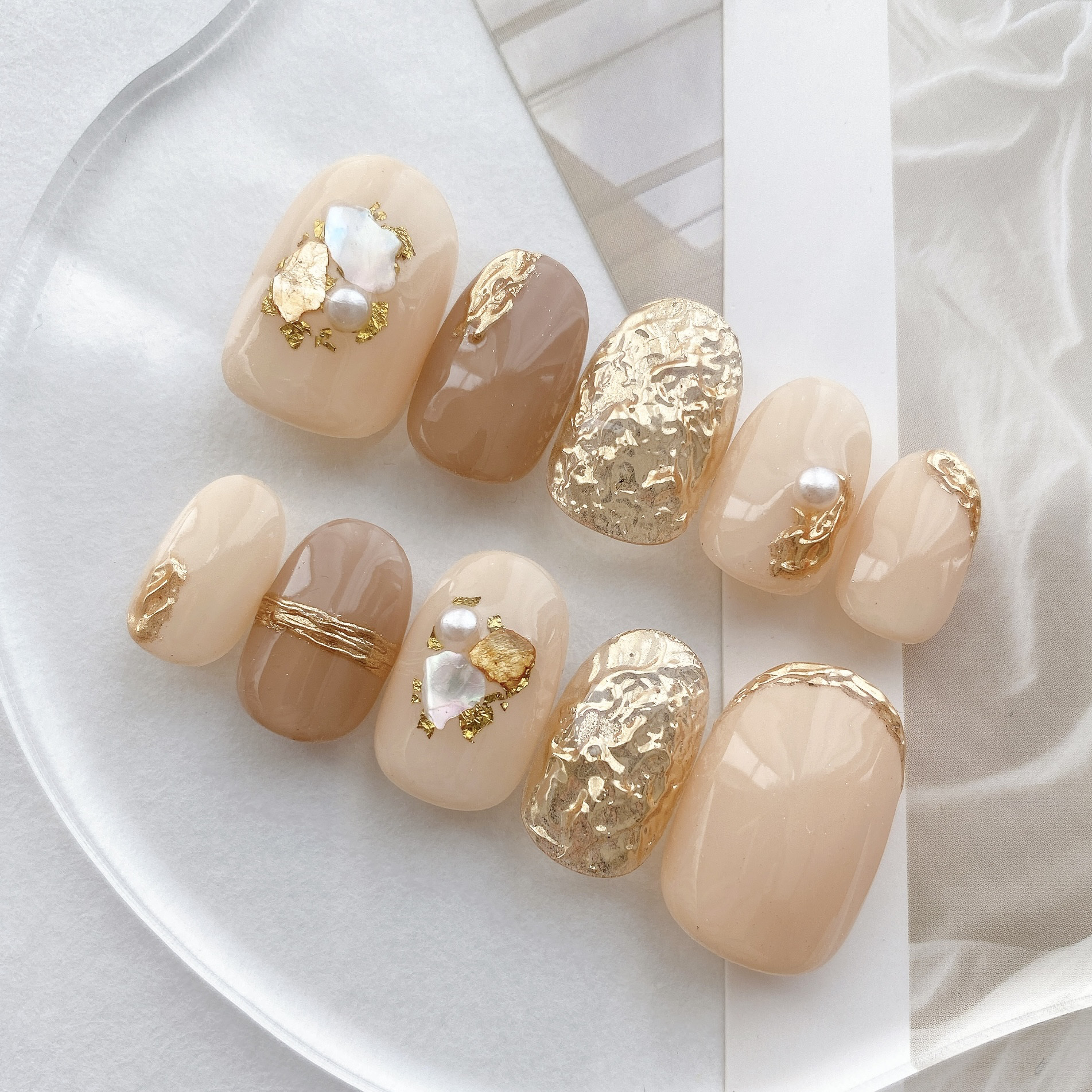 &Co. 高品質ネイルチップ【大人ゴールドニュアンスネイル】 92 ネイルチップ ブラウンネイル ゴールドネイル ニュアンス