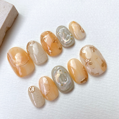 k ネイルチップ ネイルチップ キンモクセイ×つや ニュアンスネイル ネイルチップ（つけ