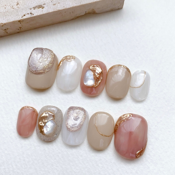 ネイルチップ shell×ぷっくりマグネット ニュアンスネイル ネイル