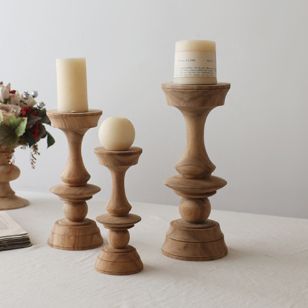 ラスト１　３点セット　天然無垢ウッド キャンドル スタンド　飾り台オブジェ ウッドターニングW36