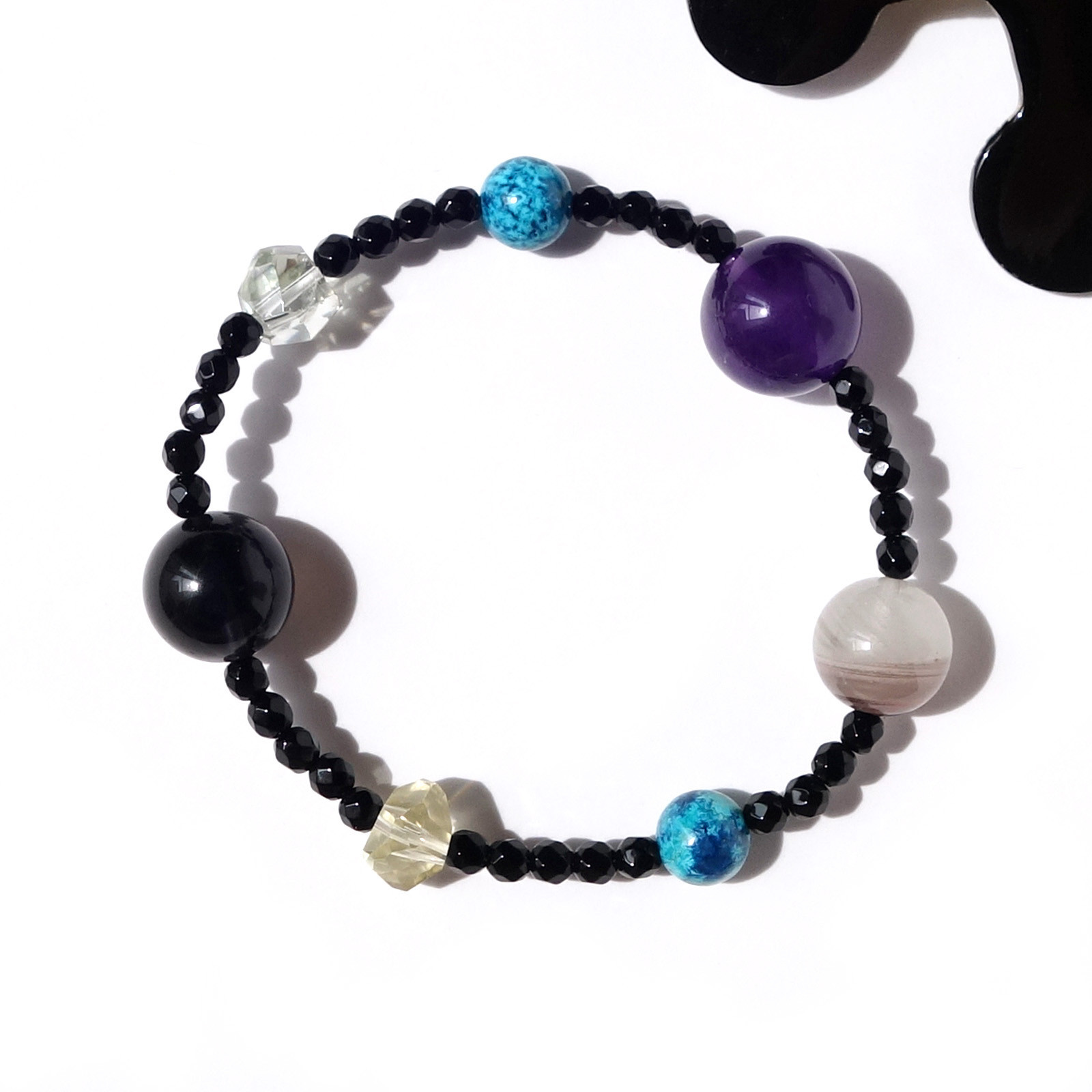 Planet／一点もの　アメジスト×クリソコラ×アイオライト　プラネットブレスレット