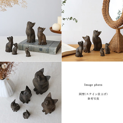 ⁑ラスト２　５匹セット　天然無垢ウッド　木彫り 見上げる猫一家  ネコ インテリア上を向く顔をあげるW76A 7枚目の画像