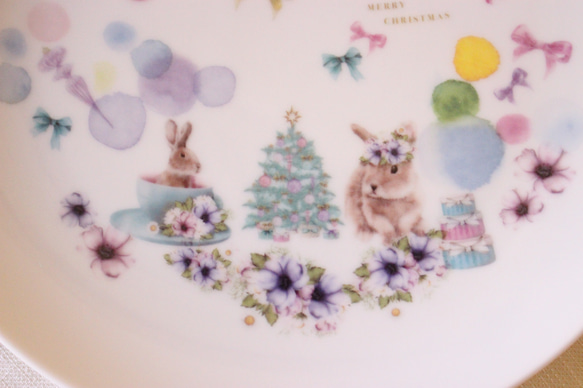 もふもふうさぎ☆うさぎさんたちのパステルクリスマス・１９㎝プレート「ポーセラーツ」 3枚目の画像