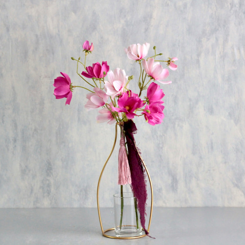 アートフラワーとピンク花瓶のセット 踊るピンクコスモスとローズ秋桜】｜アーティフィシャルフラワー 花瓶