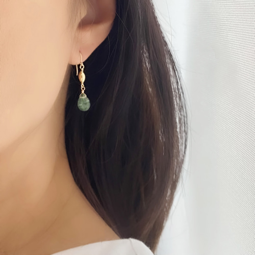 14Kgf グリーンストロベリークォーツ ピアス(イヤリング) アレルギー