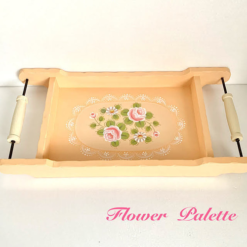 トールペイント作品薔薇のカップトレー