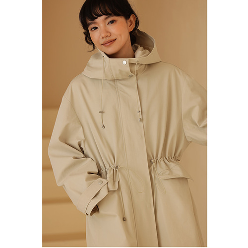 フード付きロングコート 100％コットンロングコート ゆとりコート