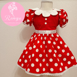 赤ドット ワンピース♡丸襟 白リボンタイプ♡水玉 子供服 Remyu